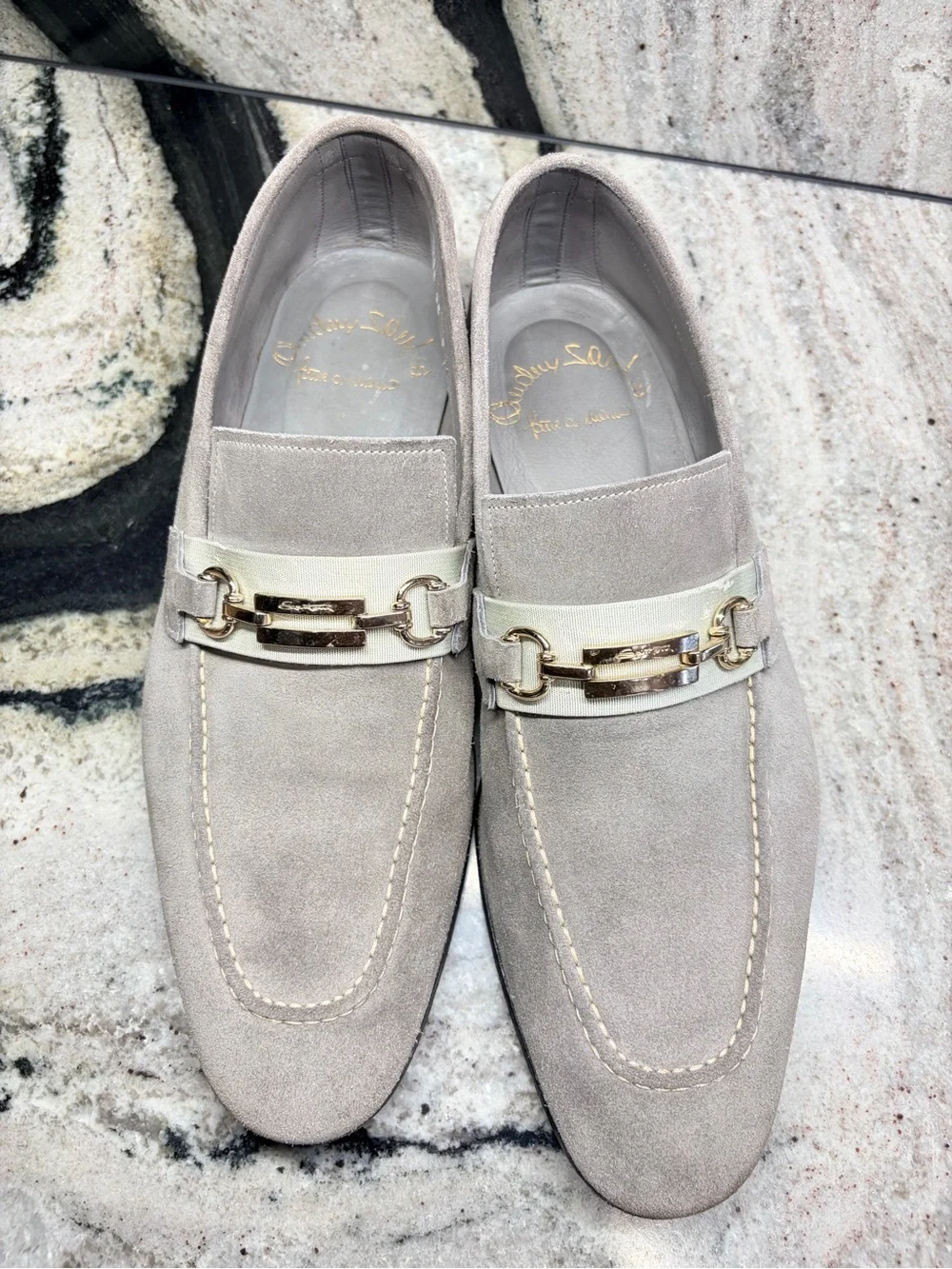 Santoni Fatte a Mano Gray Suede Horsebit Loafers UK 8.5 US 9.5 Made in Italy